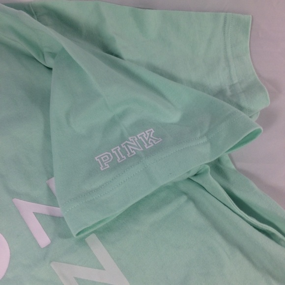 NWT Victoria's Secret Graphic Tee LONDON Teal Raw Edge Boat Neck Tee T-Shirt L - Picture 7 of 15